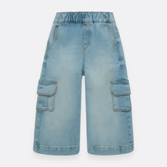 Denim Wide Leg Con Bolsillos Cargo